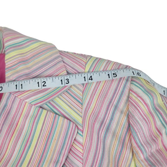 Dana Buchman Blazer Size 10-12 Pink & Multi Color Stripe Jacket Ribbon Cuffs - Picture 10 of 12